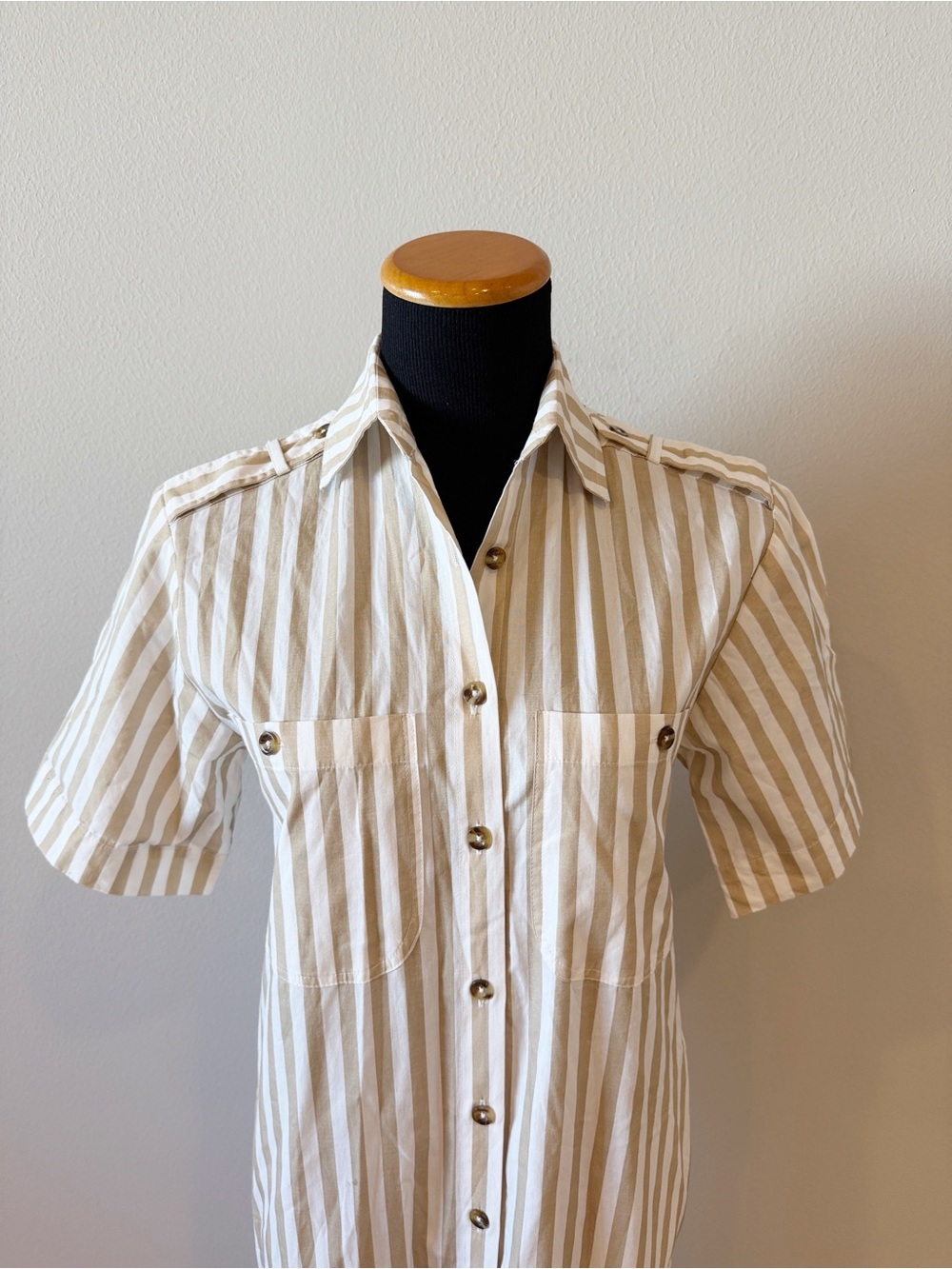 Lady Captain Sand Striped Military Midi Shirt Dress - Picture 4 of 11